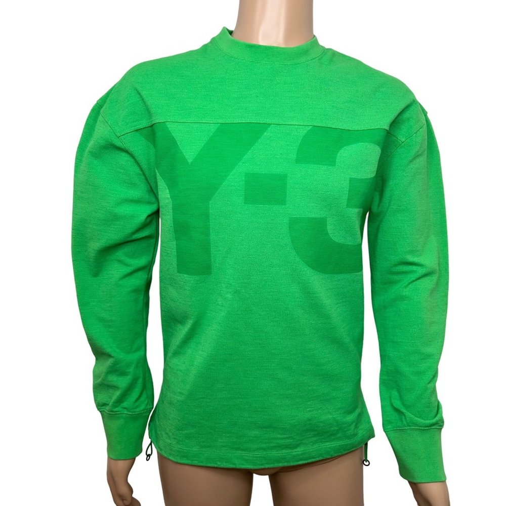 Adidas Y-3 Men’s Sweatshirt Green XS Yohji Yamamoto Logo Long Sleeves Cotton/Lin
